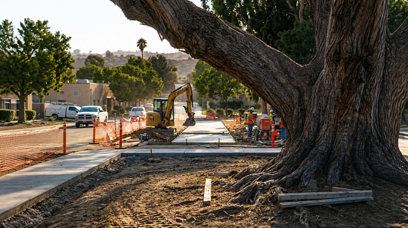 San Diego Construction Site with Tree | San Diego Tree Service | Tree Trimming | Tree Removal San Diego dying tree | tree doctor